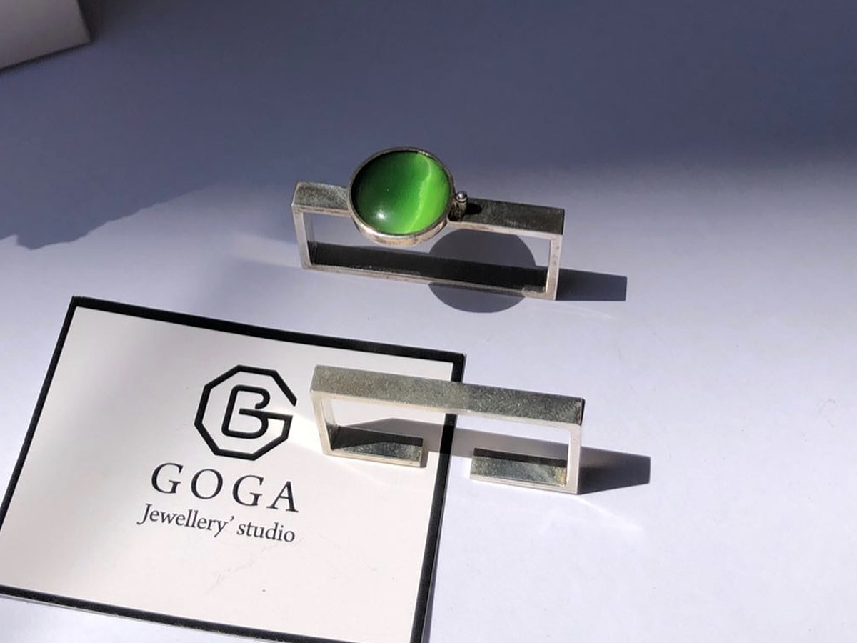 Geometric green-stone silver jewelry from prior work
